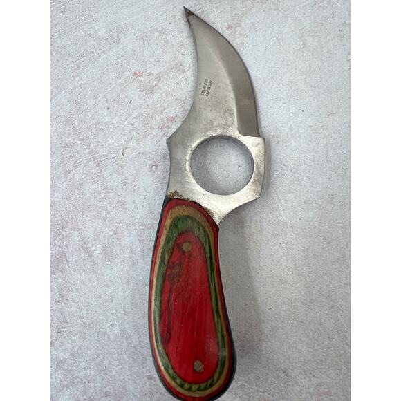 Pakistan Short Blade/ Plain Edge/ Multi Colored Wood Handle/ Self-Defense - Picture 2 of 12